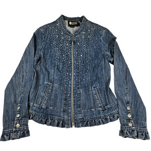 Christine Alexander Washed Denim Jacket Swarovski Bling Y2K